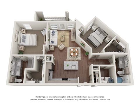Floor plan for 2 beds, 2 baths, 1187 sqft